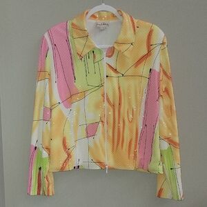 Joseph Ribkoff Vintage Sequin Multicolor Zipper Jacket Sz 16 Excellent Condition